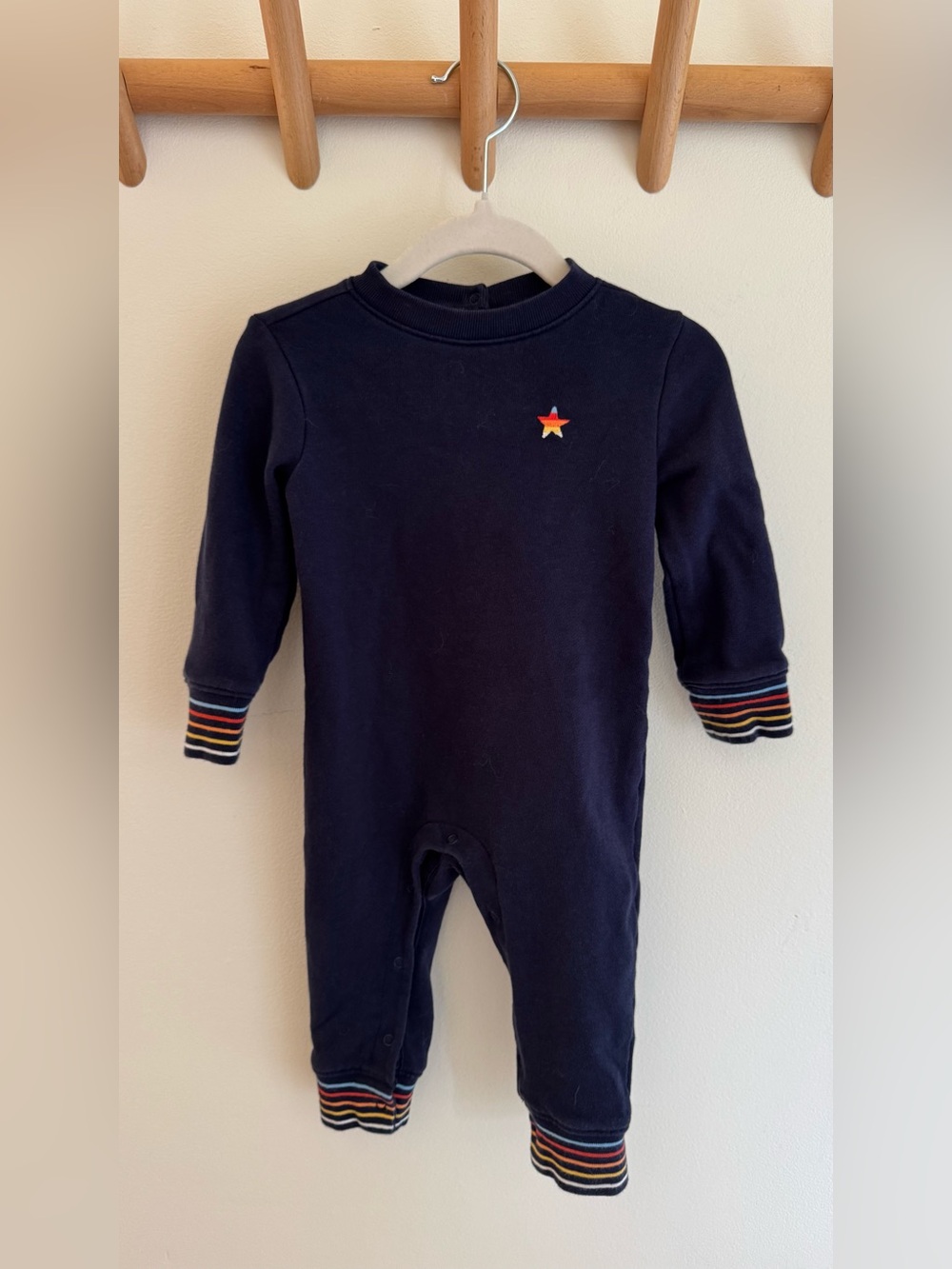 Primary Navy One-Piece Romper with Multicolor Star